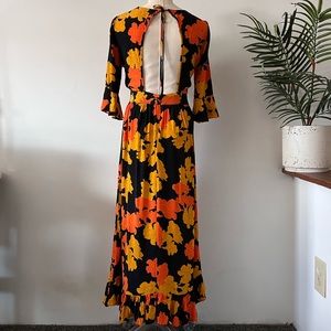 Topshop Black & Orange Midi Dress